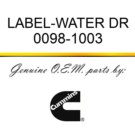 LABEL-WATER DR 0098-1003