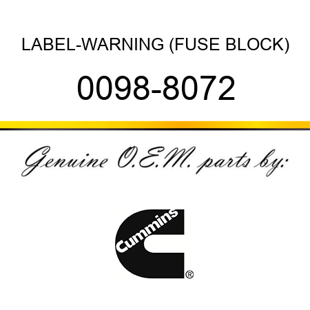 LABEL-WARNING (FUSE BLOCK) 0098-8072