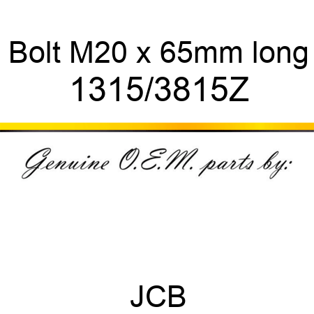 Bolt, M20 x 65mm long 1315/3815Z