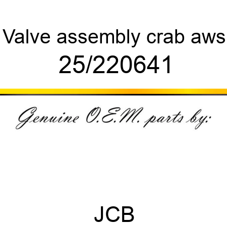 Valve, assembly, crab, aws 25/220641