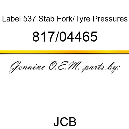 Label, 537 Stab Fork/Tyre, Pressures 817/04465